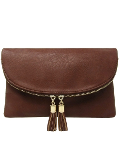 Women's Envelop Clutch Crossbody Bag With Tassels Accent WU075  COFFEE